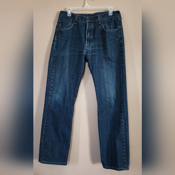 Levis 501xx Jeans Mens 34x32 (34x29) Blue Button Fly Straight Fit Distressed - Picture 2 of 16